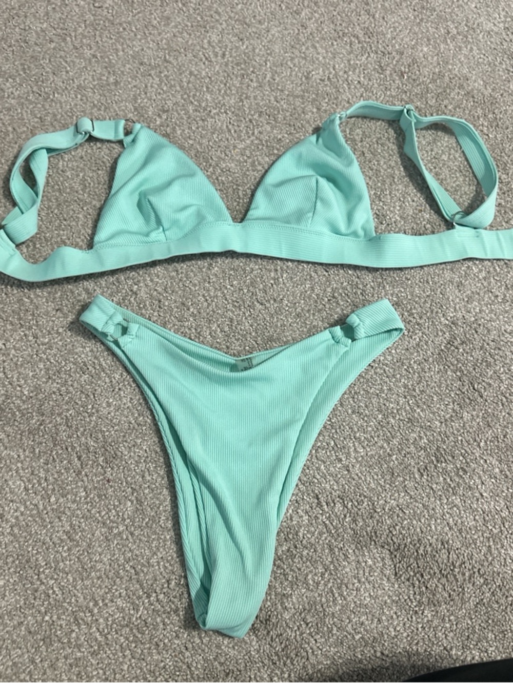 Mint Ribbed Triangle Bikini Set - Women Swim